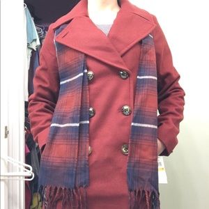 London fog small wool coat red scarf included worn twice womens navy blue